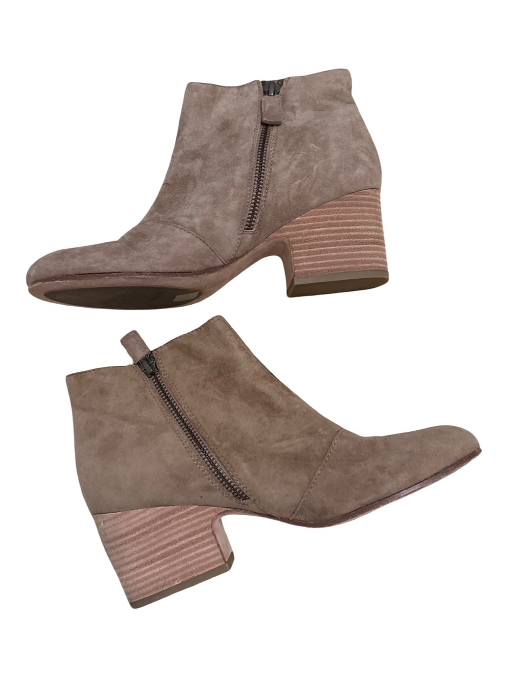 Eileen Fisher Suede Ankle Boots Taupe Brown Block Heel Side Zip Size 8